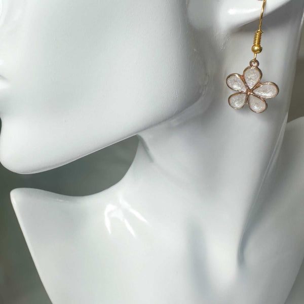 Golden Bloom - Handmade White Petal Flower Resin Earrings