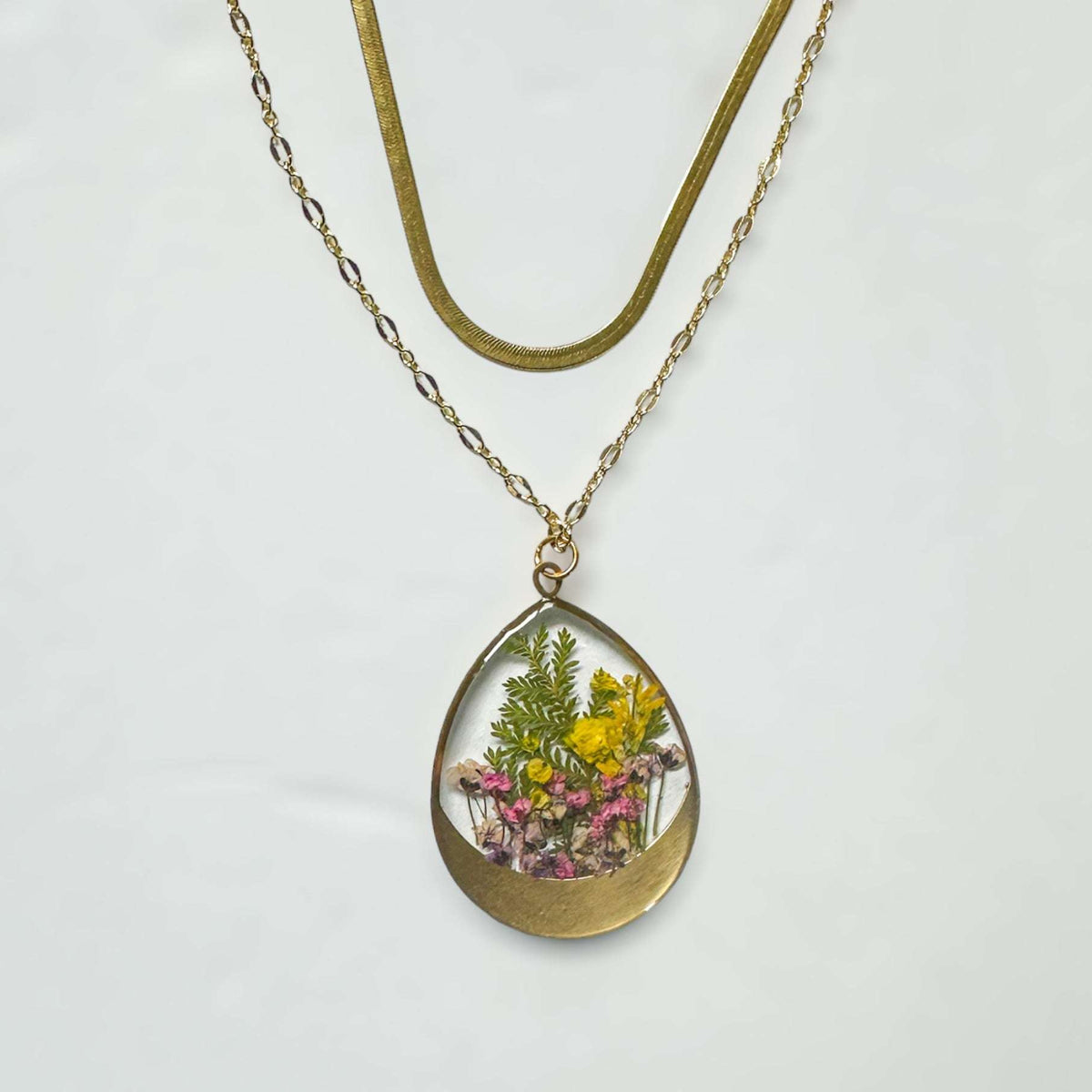 Garden Serenity - Handmade Pressed Flower Multi-Layer Resin Necklace