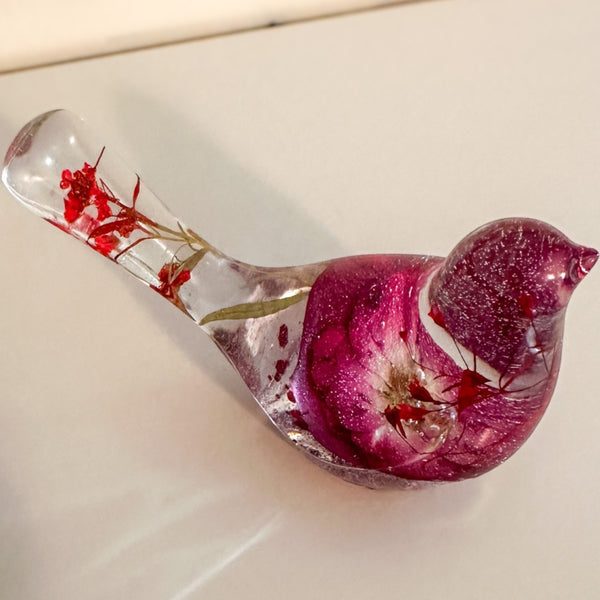 Ruby Rose Songbird | Red Rose Resin Bird Decor Gift