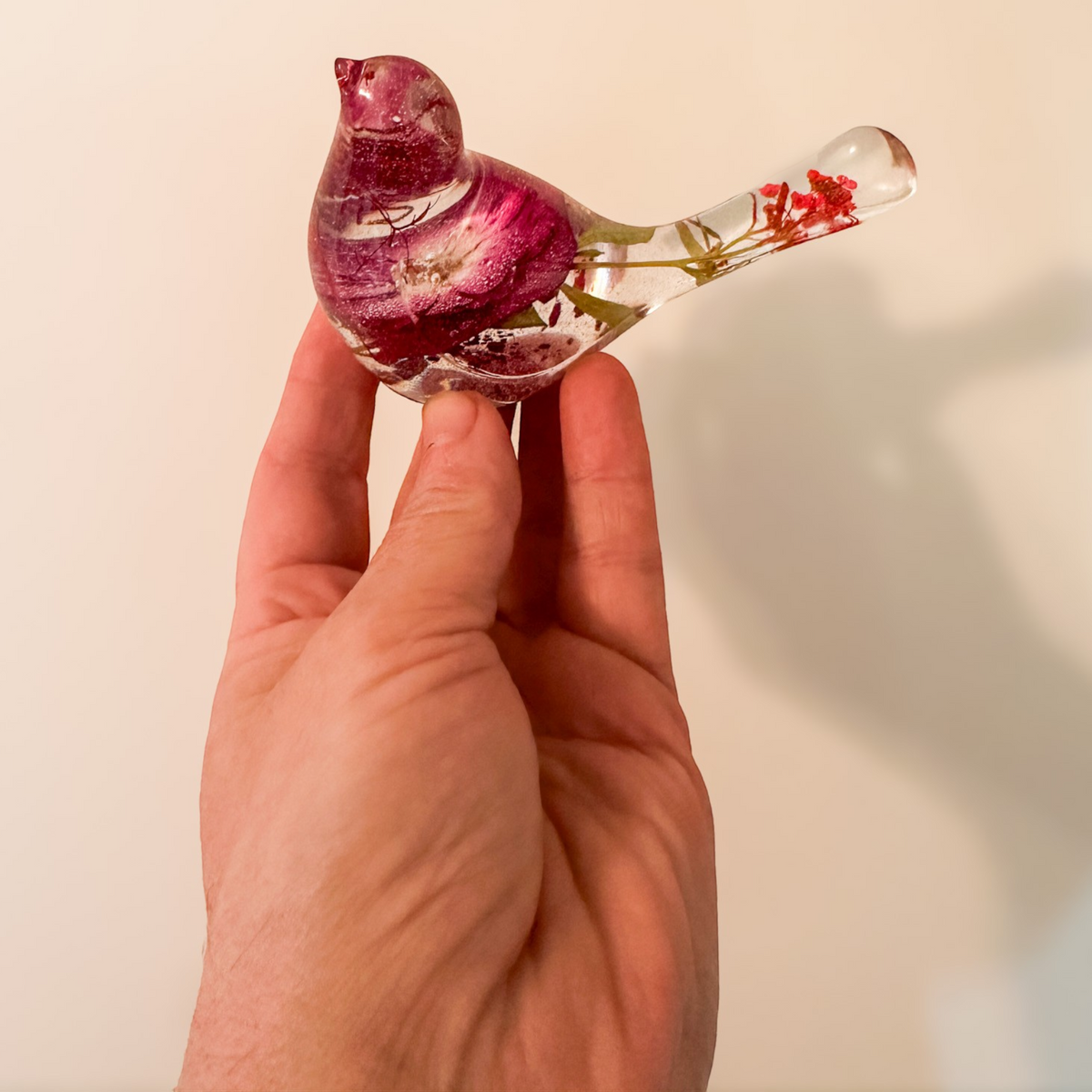 Ruby Rose Songbird | Red Rose Resin Bird Decor Gift