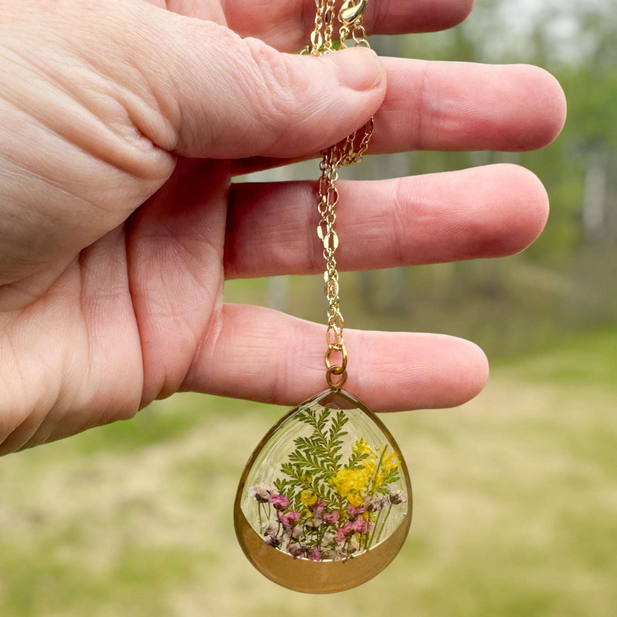 Garden Serenity - Handmade Pressed Flower Multi-Layer Resin Necklace