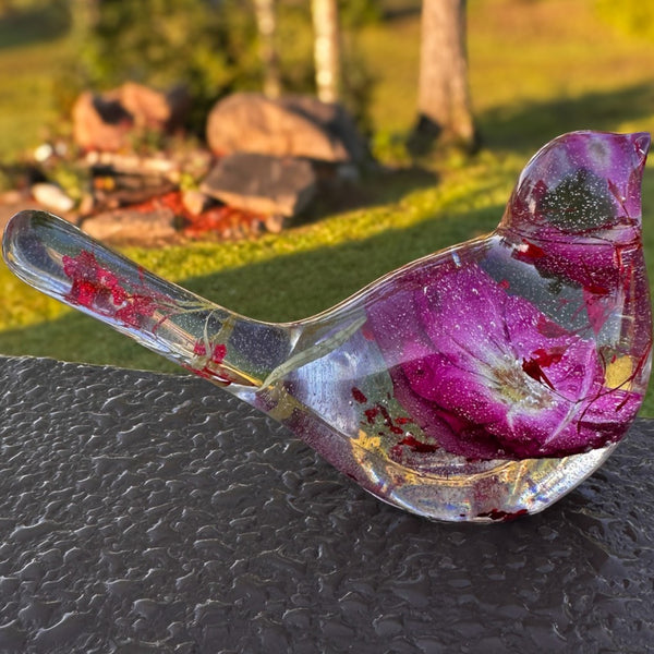 Ruby Rose Songbird | Red Rose Resin Bird Decor Gift