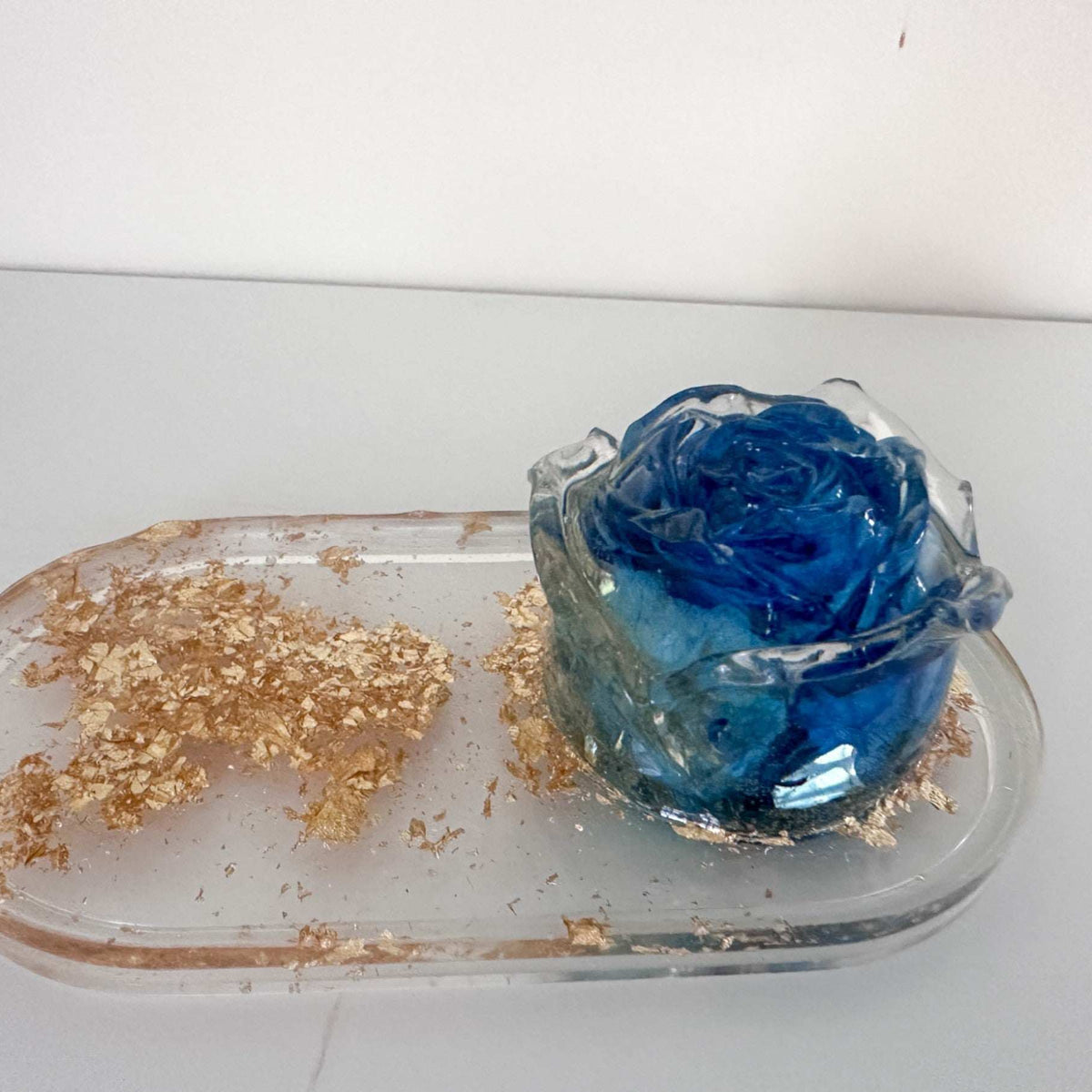 Blue Rose Bloom Tray: Handmade Everlasting Blue Rose Resin Tray