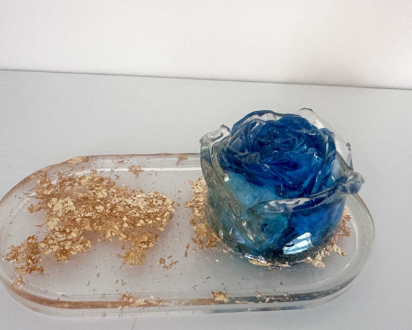 Blue Rose Bloom Tray: Handmade Everlasting Blue Rose Resin Tray