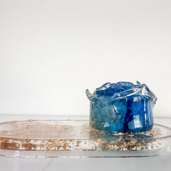 Blue Rose Bloom Tray: Handmade Everlasting Blue Rose Resin Tray