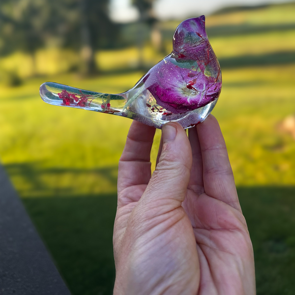 Ruby Rose Songbird | Red Rose Resin Bird Decor Gift