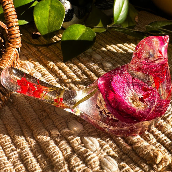 Ruby Rose Songbird | Red Rose Resin Bird Decor Gift