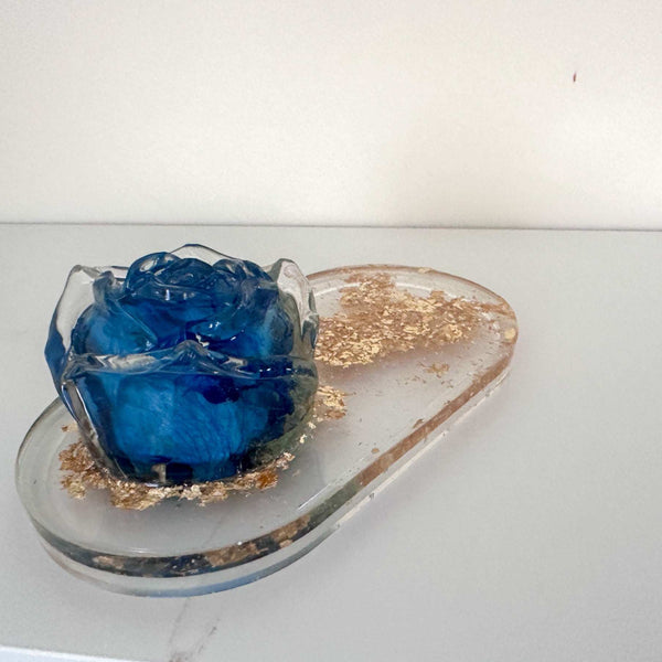 Blue Rose Bloom Tray: Handmade Everlasting Blue Rose Resin Tray