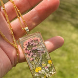 Enchanted Butterfly Garden Necklace  - Handmade Pressed Flower Pendant