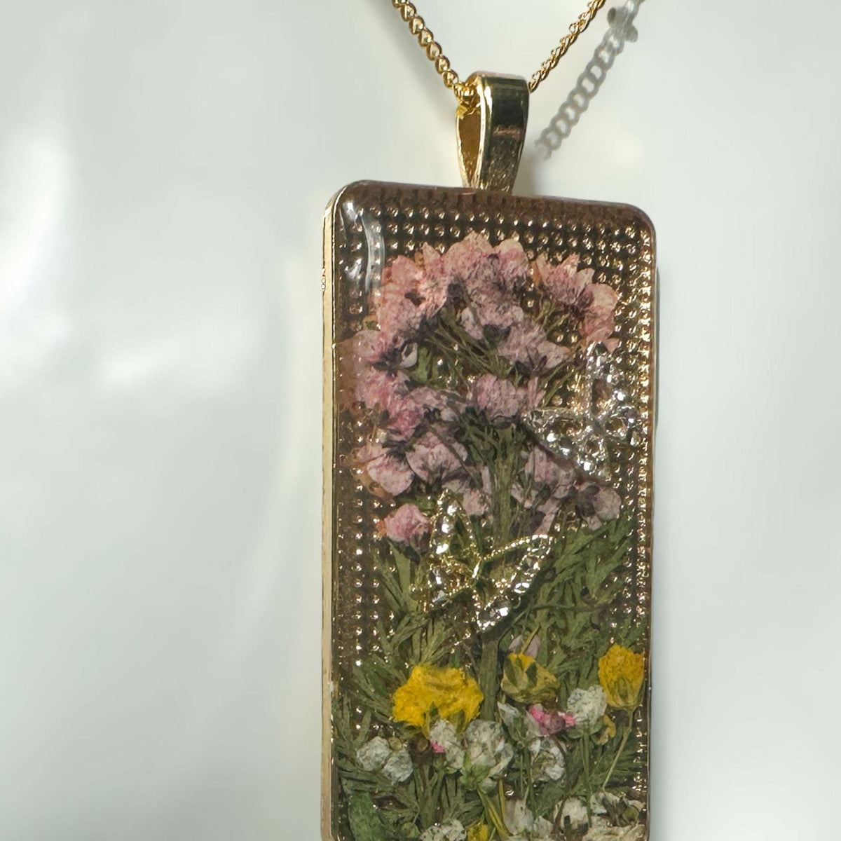 Enchanted Butterfly Garden Necklace  - Handmade Pressed Flower Pendant