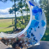 Ocean Moon – Handmade Resin Moon with Sand, Shells & Waves