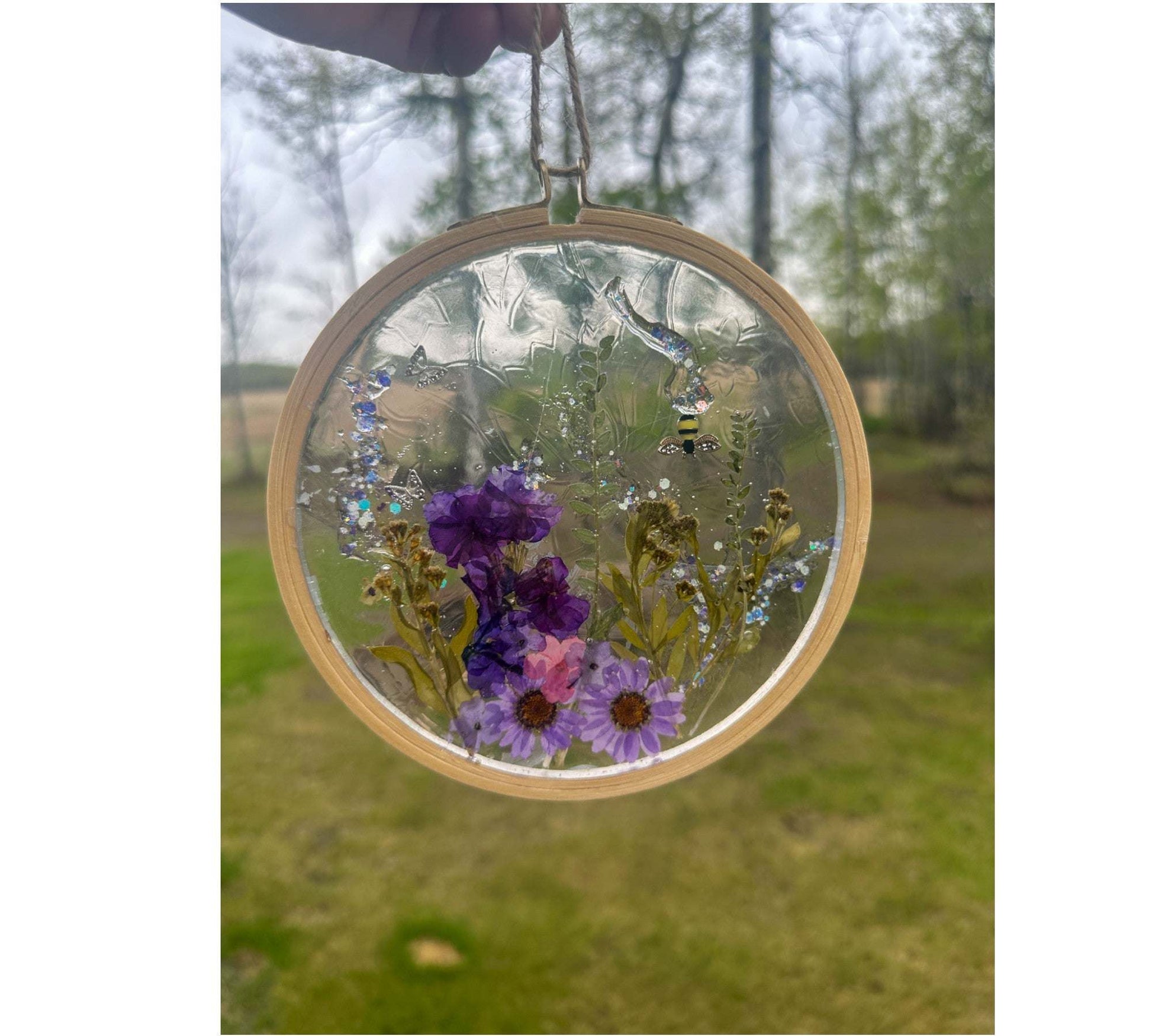 Whimsical Glow-in-the-Dark Floral Suncatcher with Real Pressed Flowers