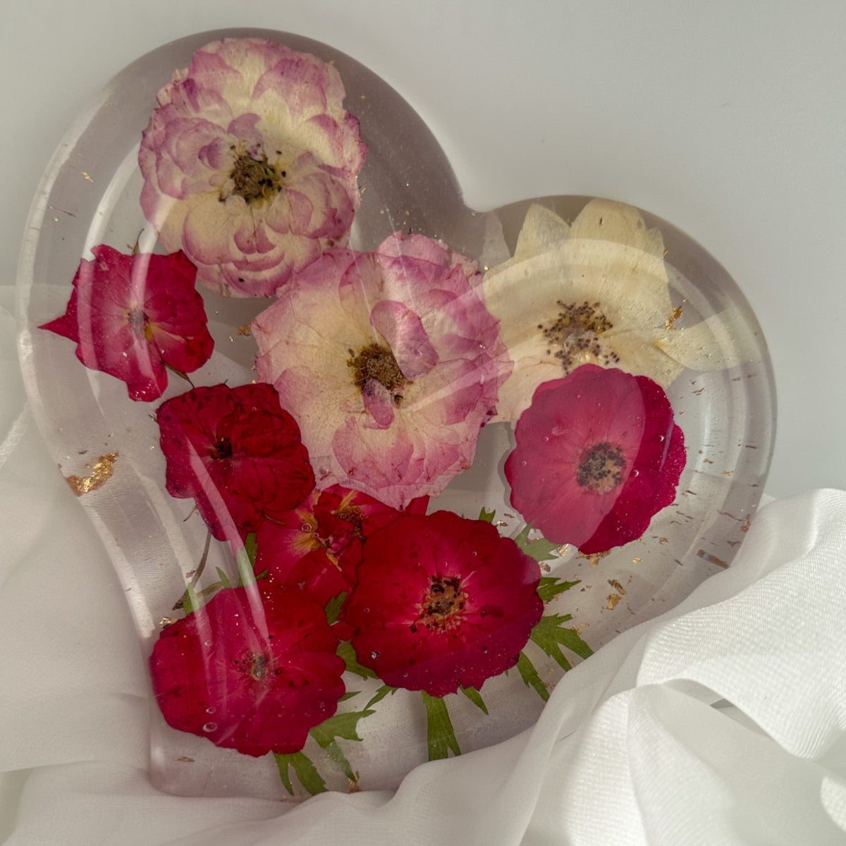 Everlasting Rose Heart Dish: Pressed Floral Resin Heart Home Decor