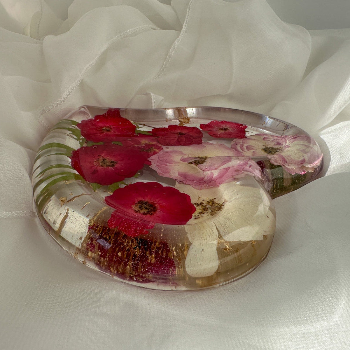 Everlasting Rose Heart Dish: Pressed Floral Resin Heart Home Decor