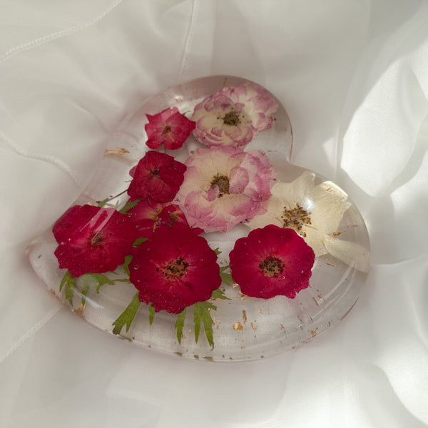 Everlasting Rose Heart Dish: Pressed Floral Resin Heart Home Decor