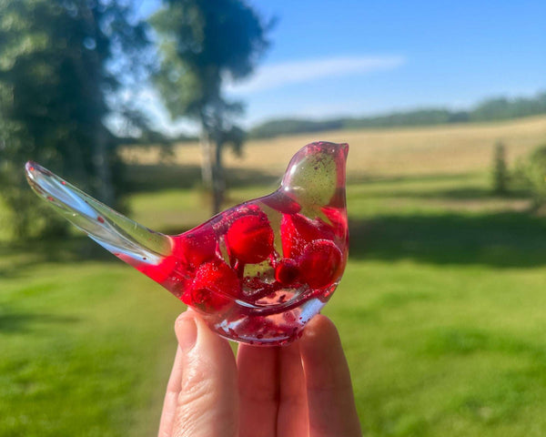 Berry Red Cardinal - Handmade Red Berry Resin Bird Home Decor