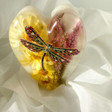 Enchanted Garden Heart - Resin Decor with Dragonfly & Real Flowers