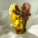 Enchanted Garden Heart - Resin Decor with Dragonfly & Real Flowers