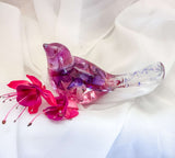 Fuchsia Floral Resin Bird - Handmade Bird with Real Fuchsia Flowers
