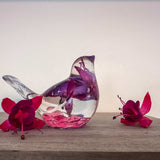 Fuchsia Floral Resin Bird - Handmade Bird with Real Fuchsia Flowers