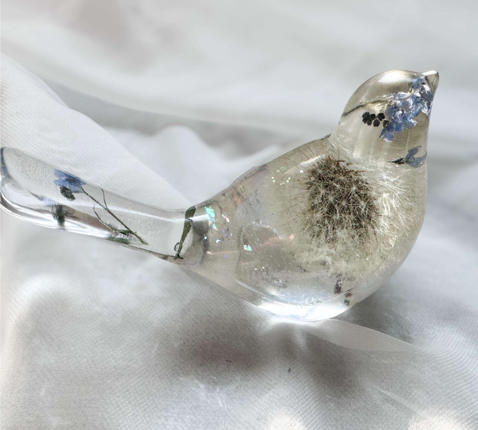 Forget Me Not Wish Bird - Handmade Whimsical Floral Blue Resin
