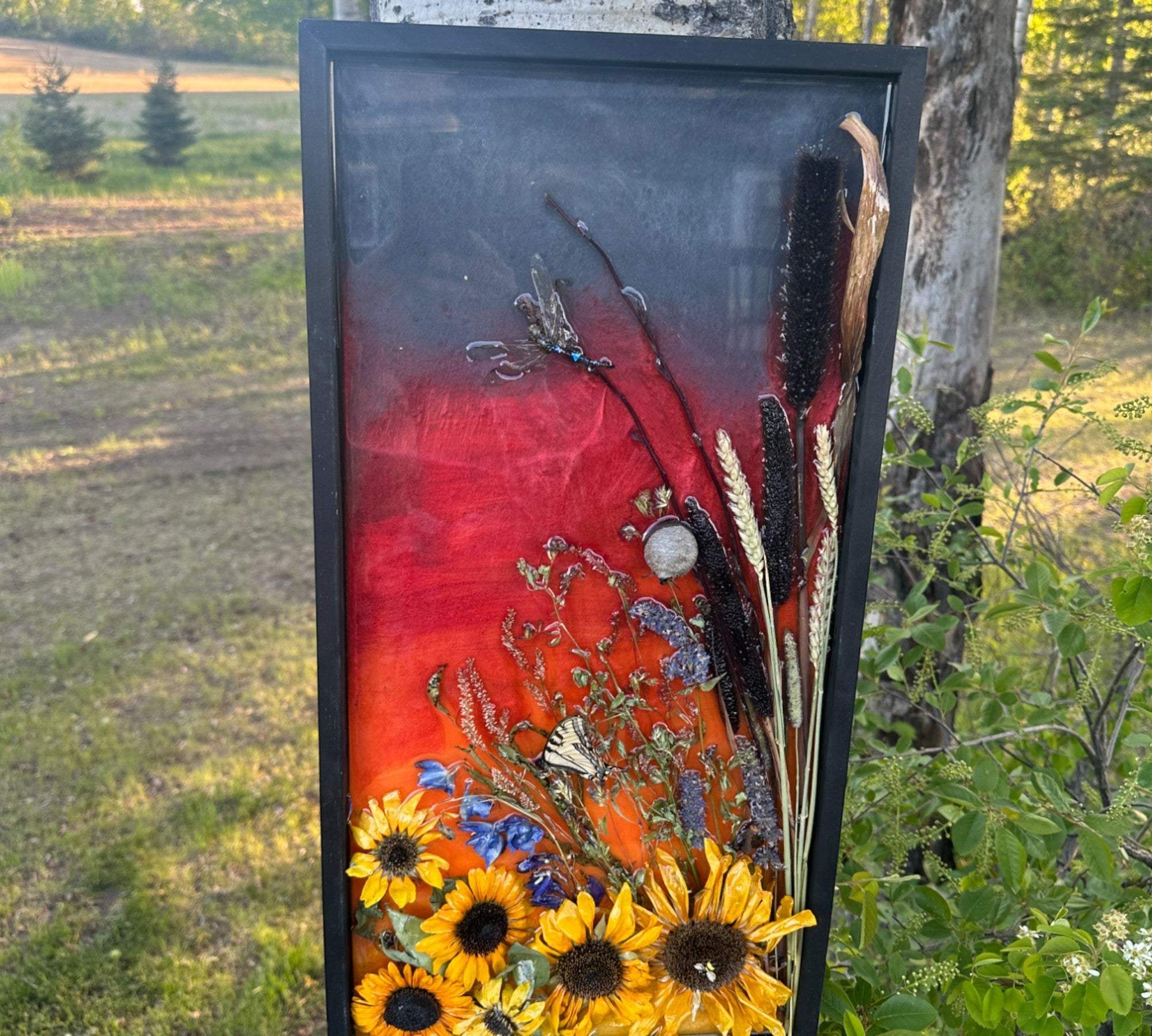 Wall Art Twilight Blooms Handmade Real Dried Flower Sunset Resin Art