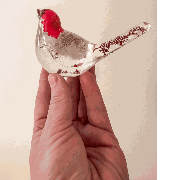 Red Wishes Songbird | Dandelion Resin Bird Decor