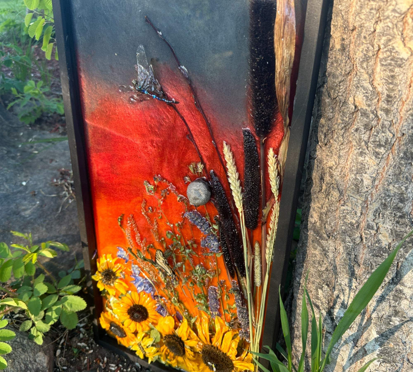 Wall Art Twilight Blooms Handmade Real Dried Flower Sunset Resin Art