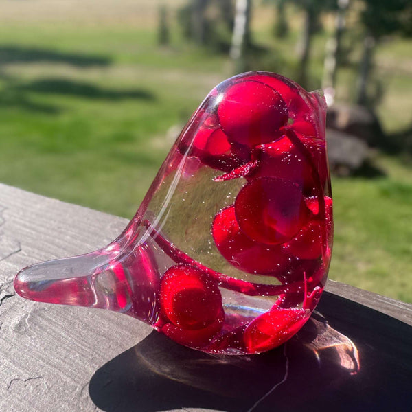 Cardinal Berry Songbird - Handmade Red Berry Cardinal Resin Bird