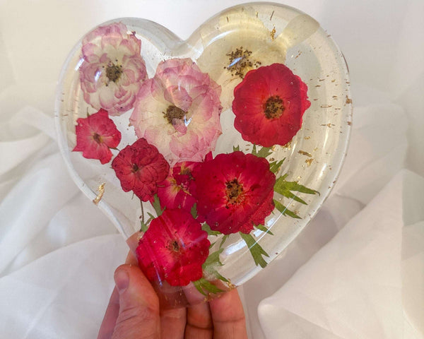 Everlasting Rose Heart Dish: Pressed Floral Resin Heart Home Decor