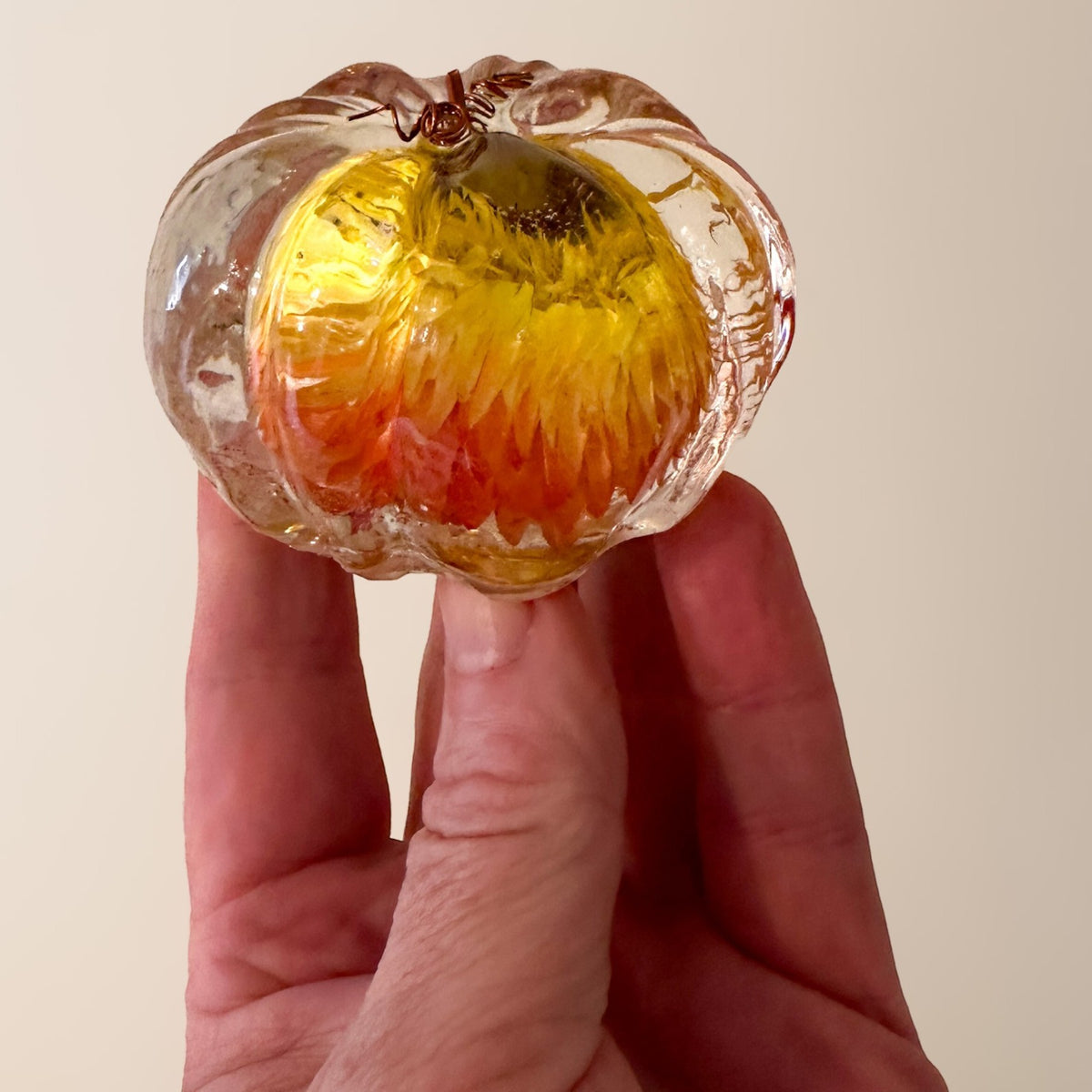 Copper Ember Strawflower Pumpkin | Resin Pumpkin Decor