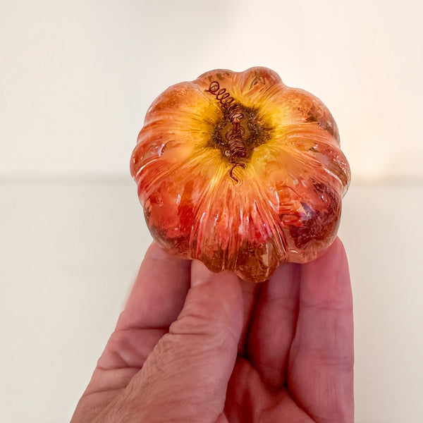 Copper Ember Strawflower Pumpkin | Resin Pumpkin Decor