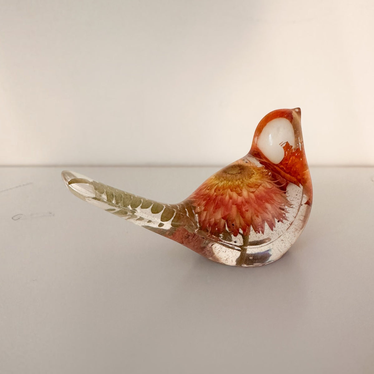 Autumn Blaze Strawflower Songbird | Fall Resin Bird Decor