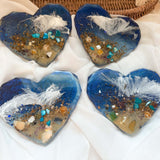 Hearts by the Shore - Handmade Ocean Wave Resin Heart Coaster Set