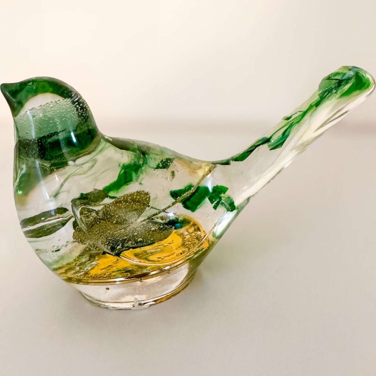 Lucky Four Leaf Clover Bird: Handmade Resin Bird with Four Leaf Clover