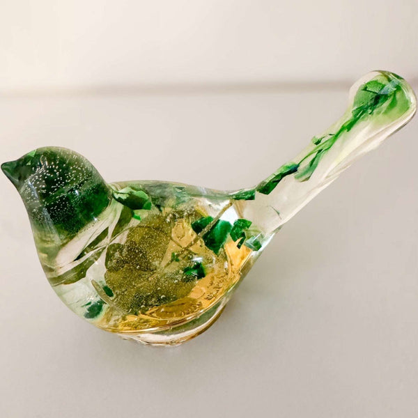 Lucky Four Leaf Clover Bird: Handmade Resin Bird with Four Leaf Clover