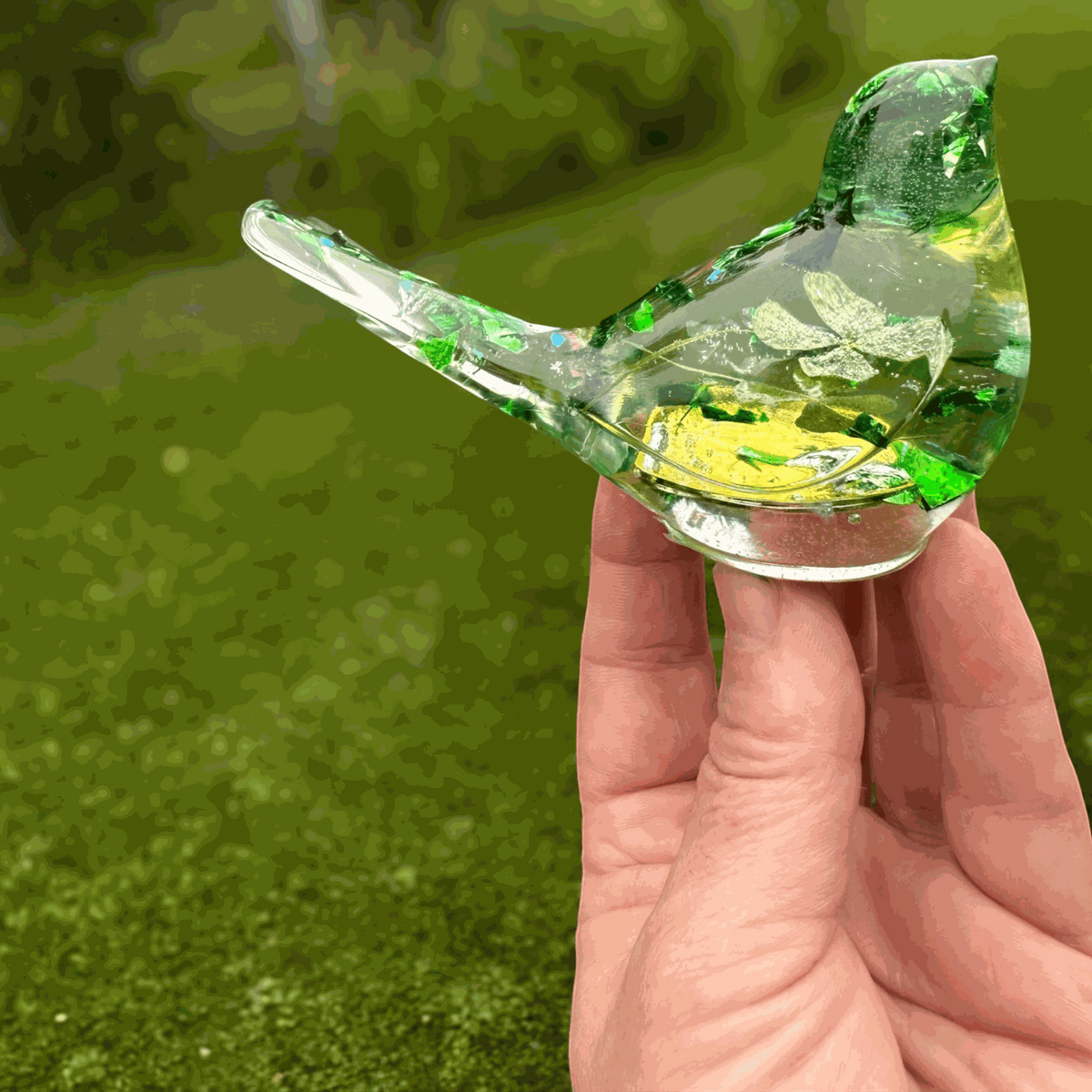 Lucky Four Leaf Clover Bird: Handmade Resin Bird with Four Leaf Clover