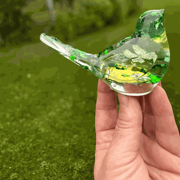 Lucky Four Leaf Clover Bird: Handmade Resin Bird with Four Leaf Clover