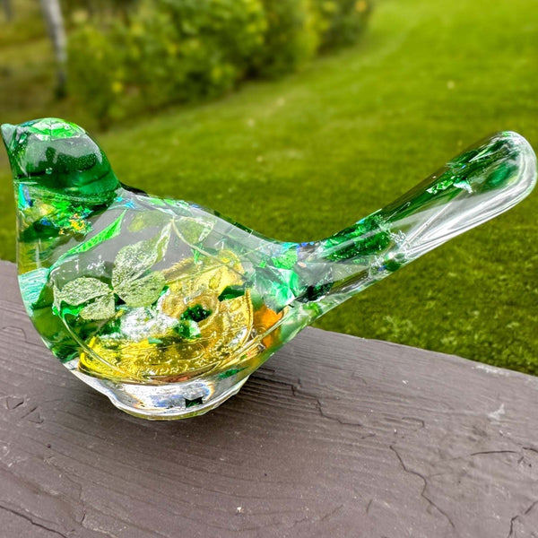 Lucky Four Leaf Clover Bird: Handmade Resin Bird with Four Leaf Clover