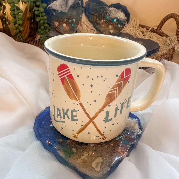 Hearts by the Shore - Handmade Ocean Wave Resin Heart Coaster Set