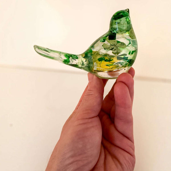 Lucky Four Leaf Clover Bird: Handmade Resin Bird with Four Leaf Clover