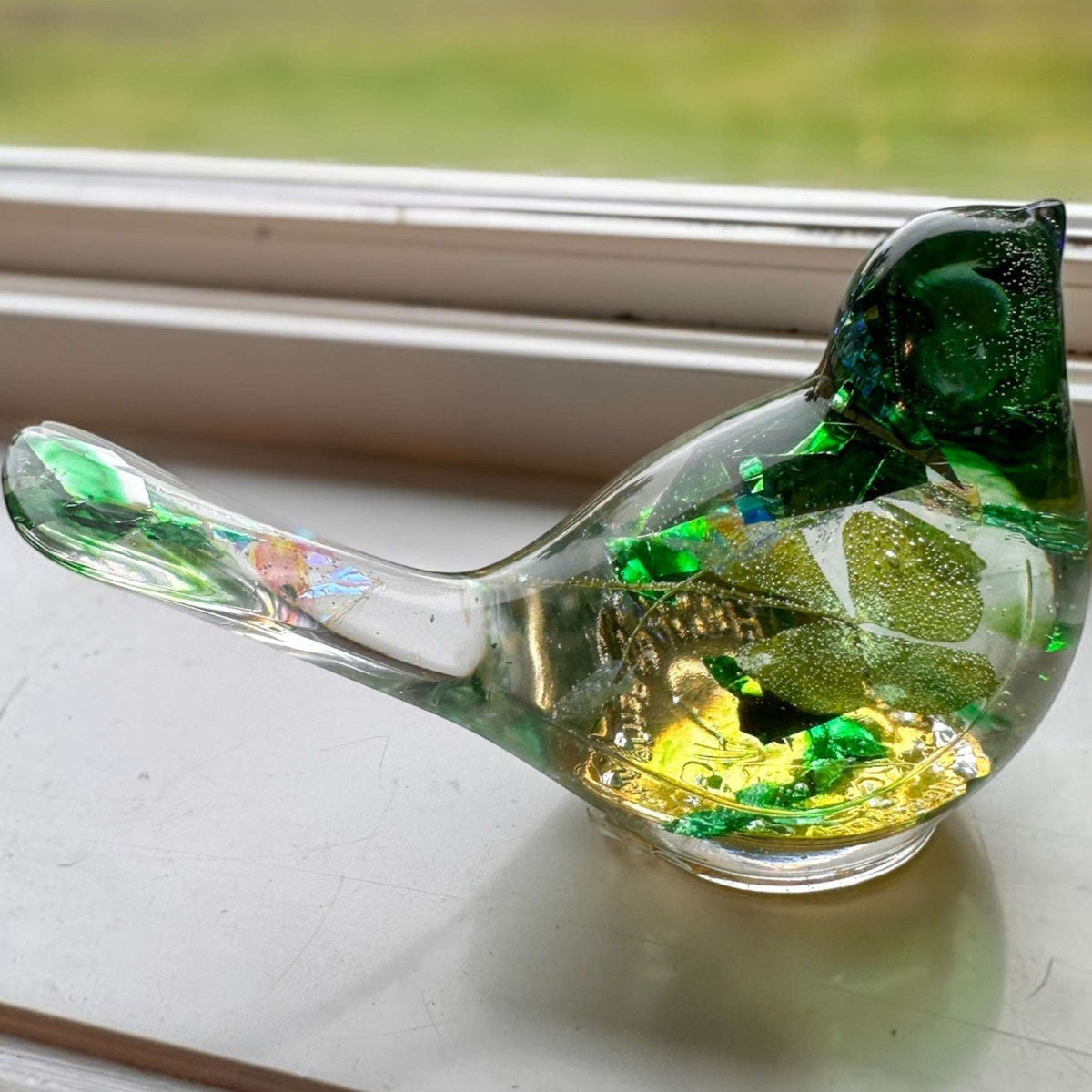 Lucky Four Leaf Clover Bird: Handmade Resin Bird with Four Leaf Clover