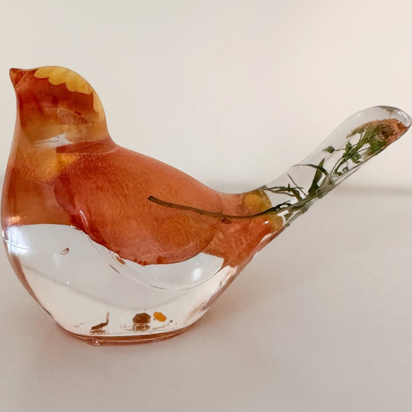 Sunset Bloom Songbird | Orange Rose Resin Bird Decor
