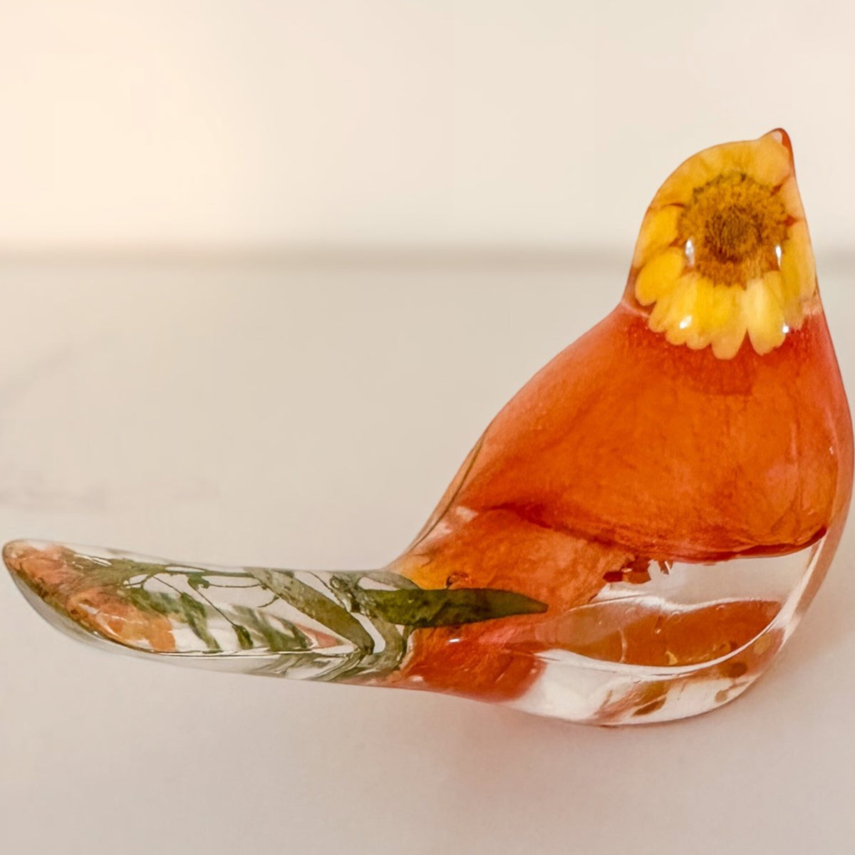 Sunset Bloom Songbird | Orange Rose Resin Bird Decor
