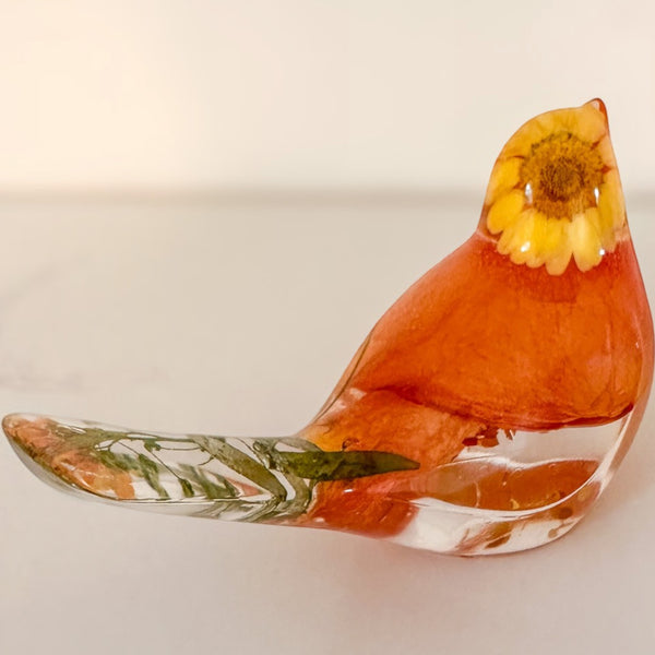 Sunset Bloom Songbird | Orange Rose Resin Bird Decor
