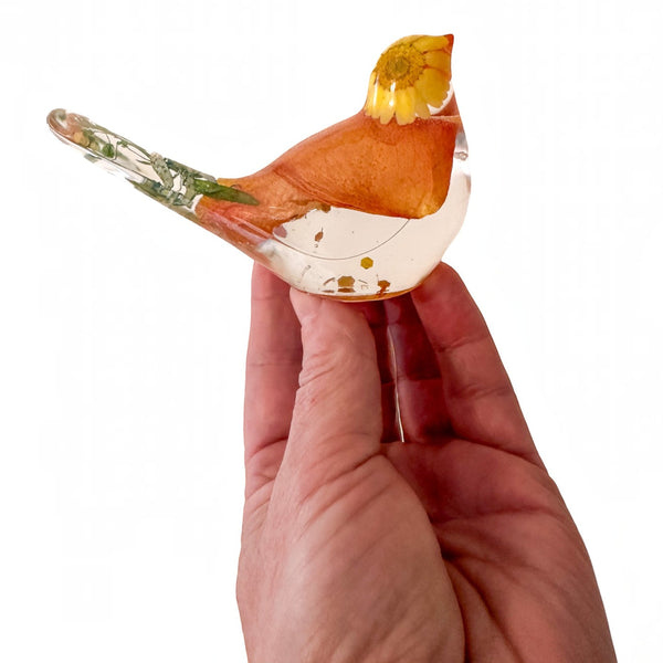 Sunset Bloom Songbird | Orange Rose Resin Bird Decor