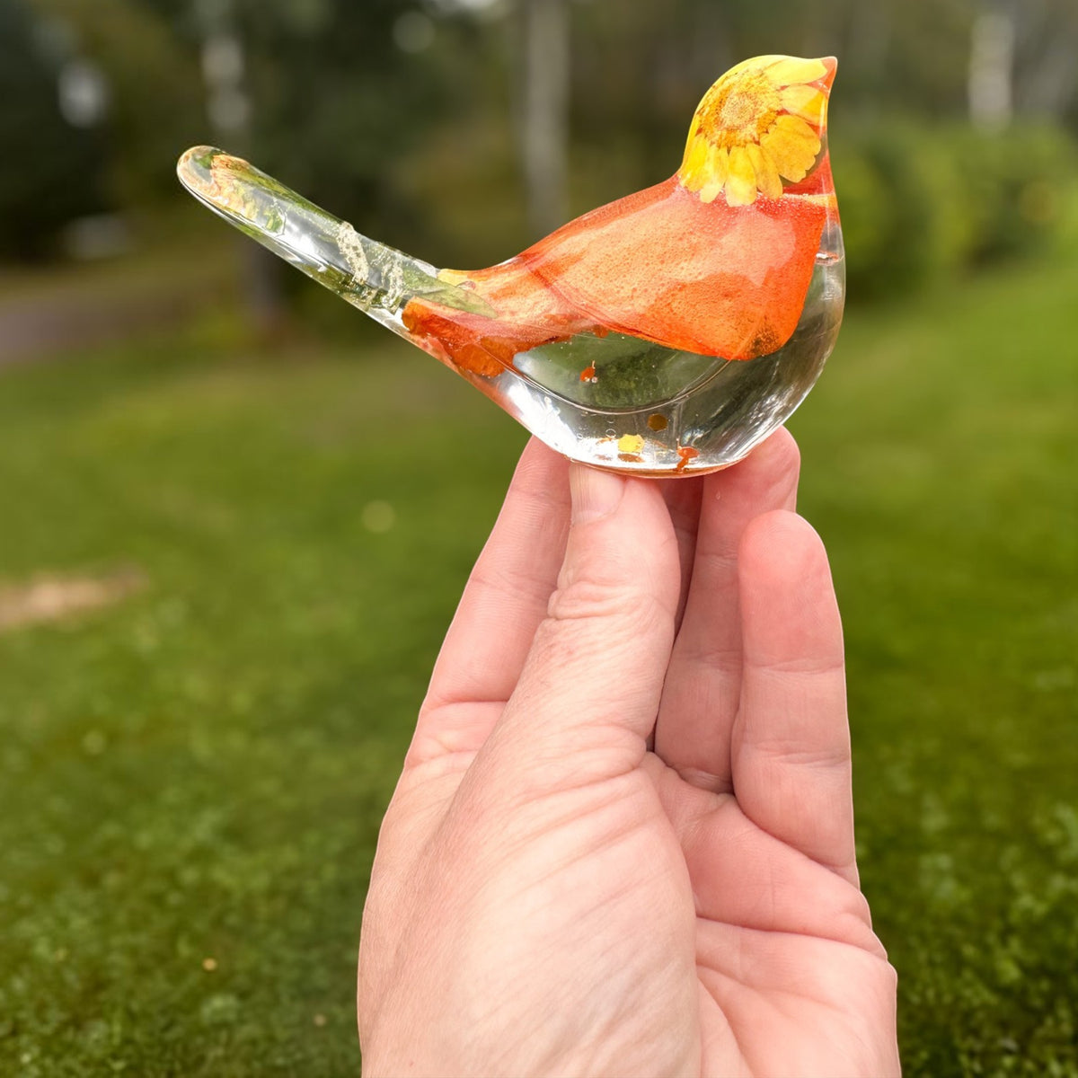 Sunset Bloom Songbird | Orange Rose Resin Bird Decor