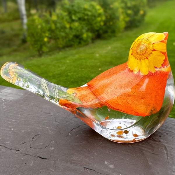 Sunset Bloom Songbird | Orange Rose Resin Bird Decor