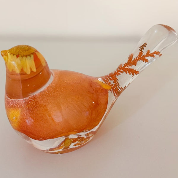 Sunset Bloom Songbird | Orange Rose Resin Bird Decor