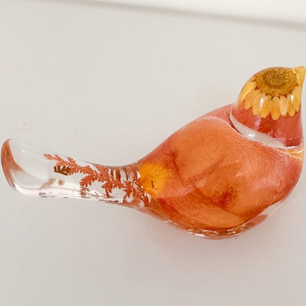 Sunset Bloom Songbird | Orange Rose Resin Bird Decor